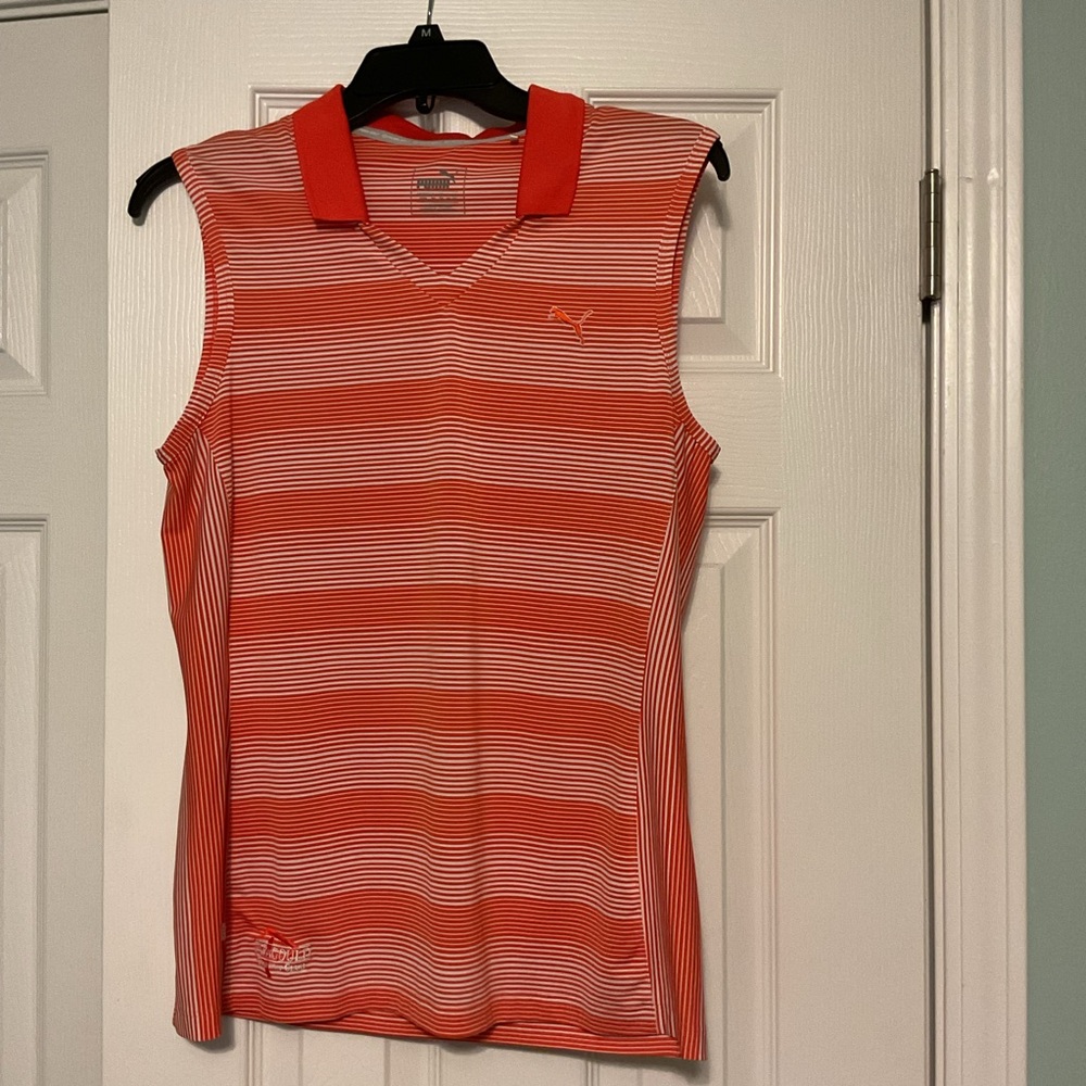 Puma Women's Orange Striped Sleeveless Golf Top